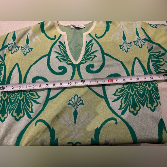 Jacquard Knit Boho Floral Hippie Tunic Dress Oversized Green TikTok Kaftan L-XL - Picture 9 of 16